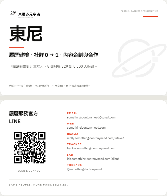 後來的名片|正面介紹自己,背面留下聯絡方式。