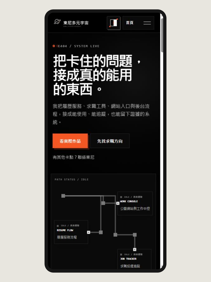 東尼多元宇宙公開網站真實 390px Mobile 首頁